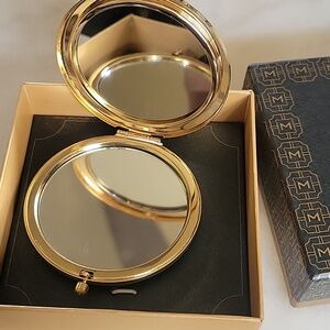 Monet Gold Double-Sided Compact Mirror with Crystal Accent